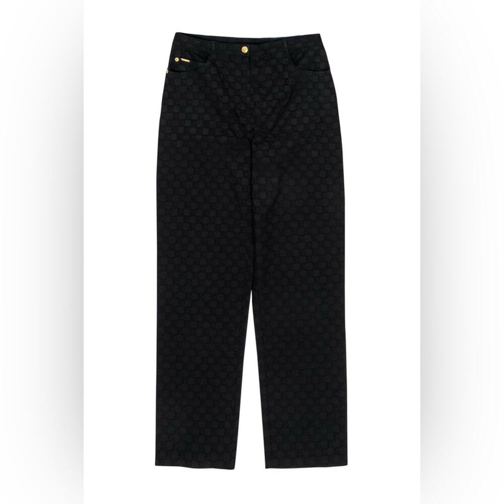 St. John | Black Monogram Textured Straight Leg Trousers